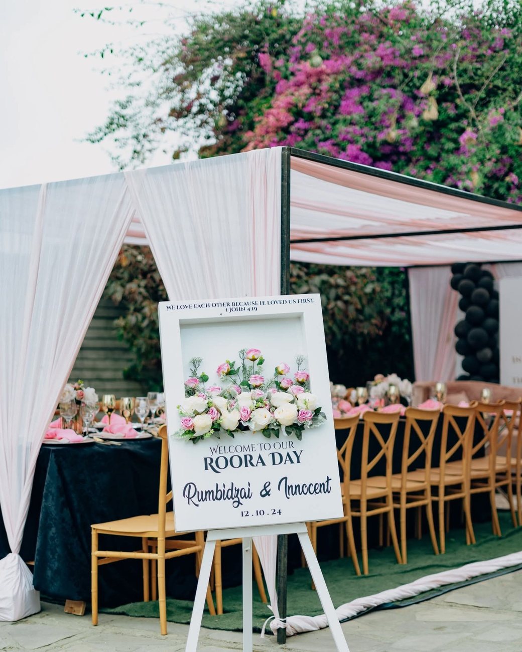 Marooro welcome sign and decorated event setup